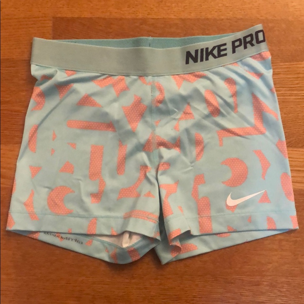 Nike pro orange and light blue patterned spandex